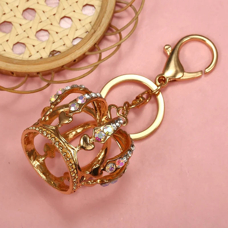 Fashion Crystal Crown Enamel Crystal Metal Bag Pendant Key Holder Keyring Keychain For Car Jewelry Gift