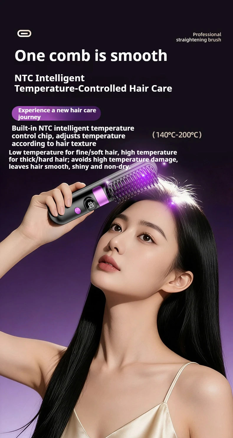 3-in-1 Hair Straightener Brush, Compact & Portable for Home and Travel, 4-Speed Fast Heating Styling Helper