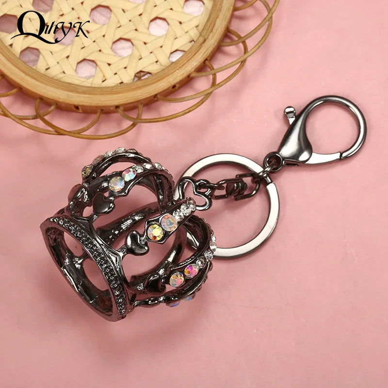 Fashion Crystal Crown Enamel Crystal Metal Bag Pendant Key Holder Keyring Keychain For Car Jewelry Gift