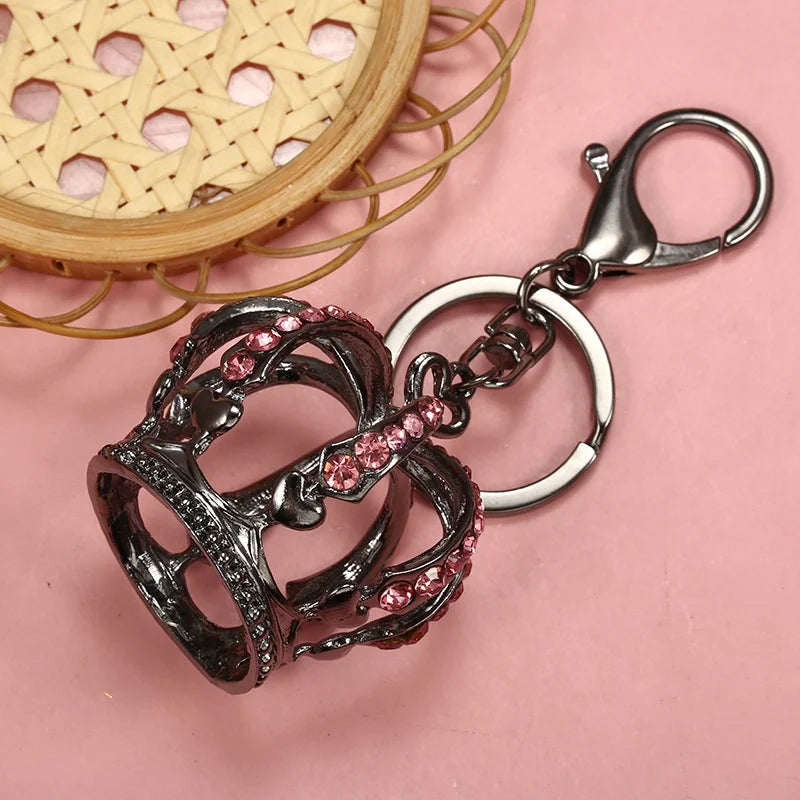 Fashion Crystal Crown Enamel Crystal Metal Bag Pendant Key Holder Keyring Keychain For Car Jewelry Gift