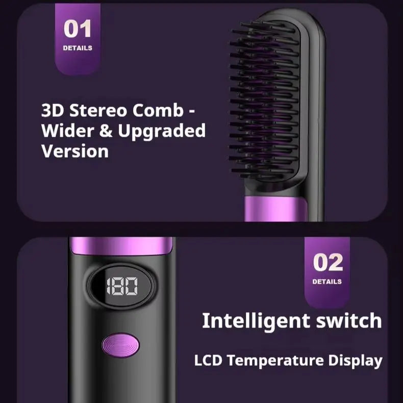 3-in-1 Hair Straightener Brush, Compact & Portable for Home and Travel, 4-Speed Fast Heating Styling Helper