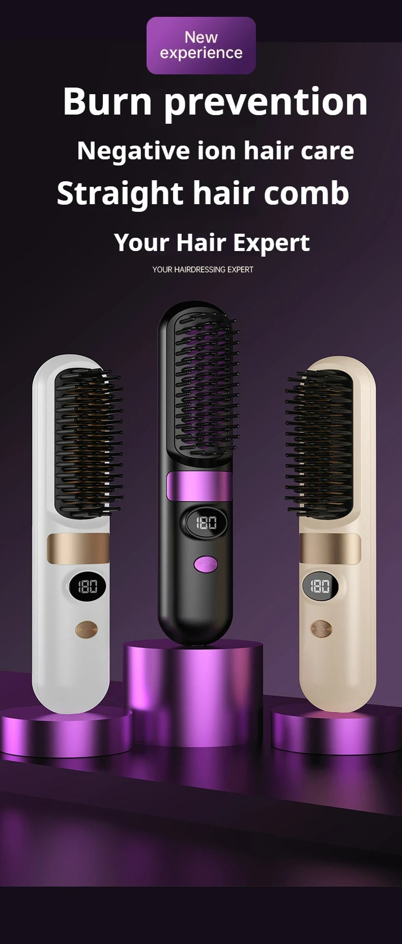 3-in-1 Hair Straightener Brush, Compact & Portable for Home and Travel, 4-Speed Fast Heating Styling Helper