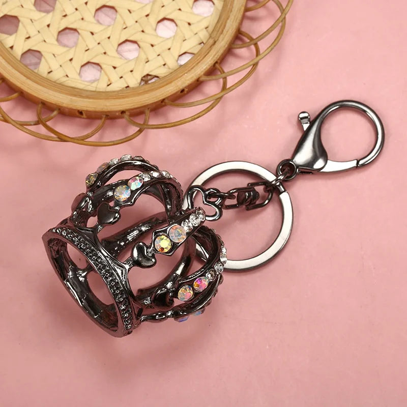 Fashion Crystal Crown Enamel Crystal Metal Bag Pendant Key Holder Keyring Keychain For Car Jewelry Gift