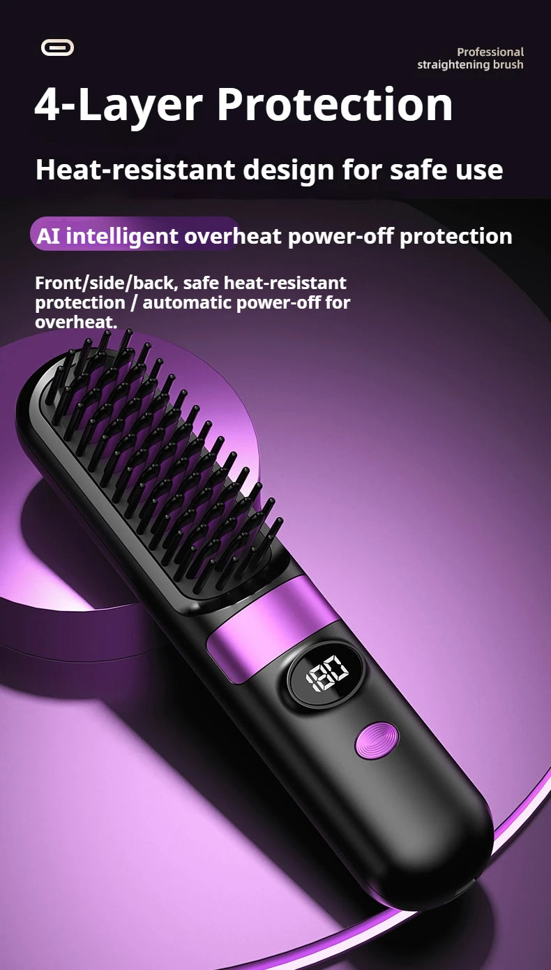 3-in-1 Hair Straightener Brush, Compact & Portable for Home and Travel, 4-Speed Fast Heating Styling Helper