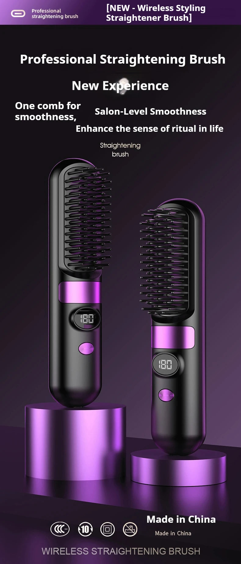 3-in-1 Hair Straightener Brush, Compact & Portable for Home and Travel, 4-Speed Fast Heating Styling Helper