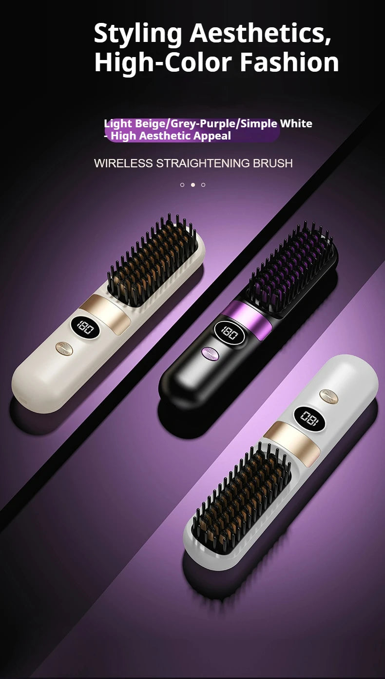 3-in-1 Hair Straightener Brush, Compact & Portable for Home and Travel, 4-Speed Fast Heating Styling Helper