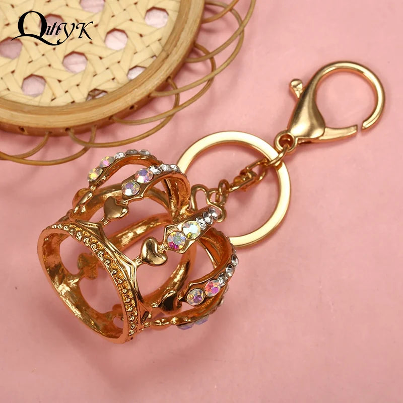 Fashion Crystal Crown Enamel Crystal Metal Bag Pendant Key Holder Keyring Keychain For Car Jewelry Gift
