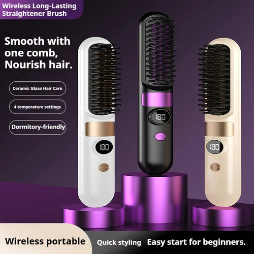 3-in-1 Hair Straightener Brush, Compact & Portable for Home and Travel, 4-Speed Fast Heating Styling Helper