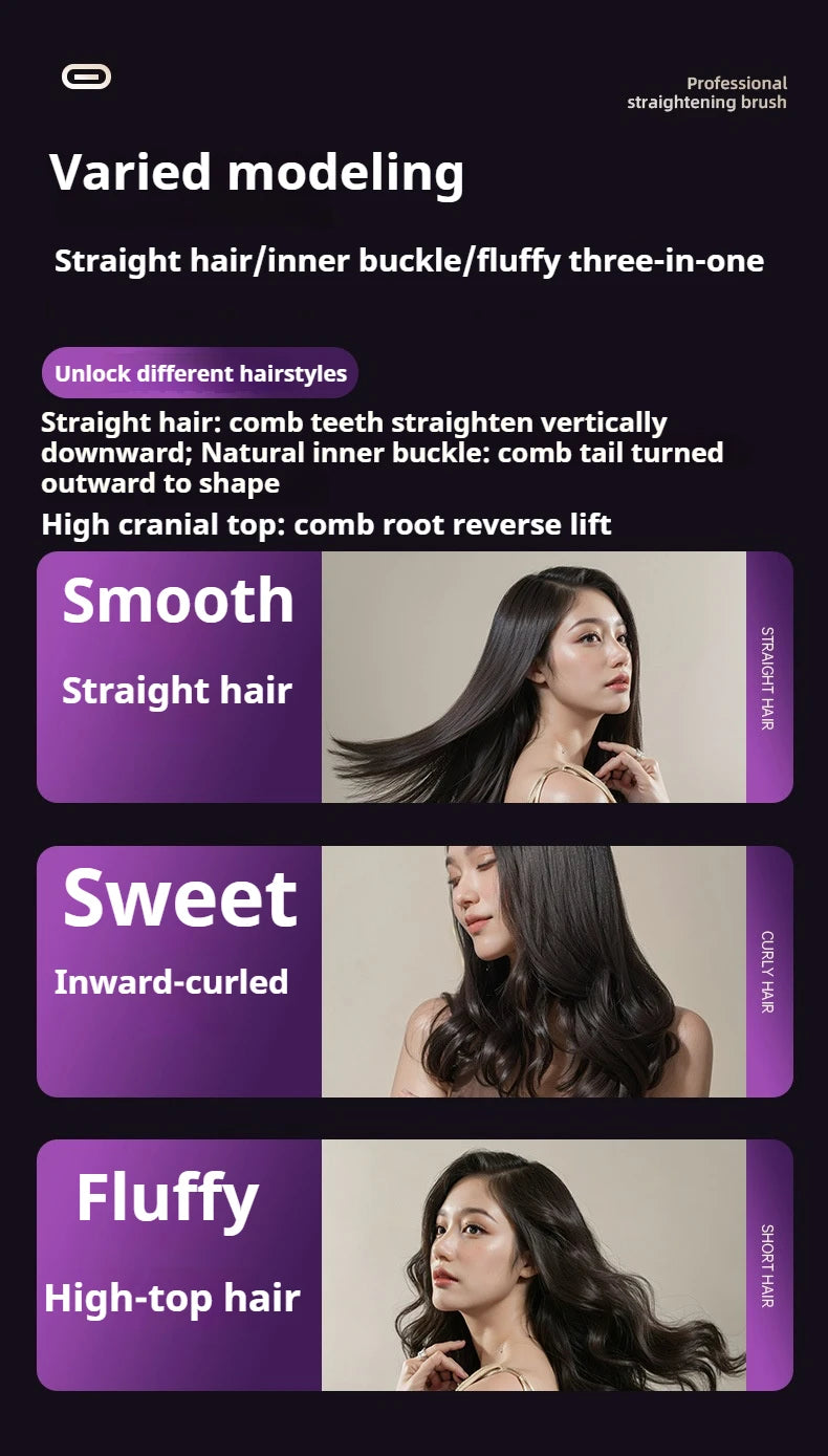 3-in-1 Hair Straightener Brush, Compact & Portable for Home and Travel, 4-Speed Fast Heating Styling Helper