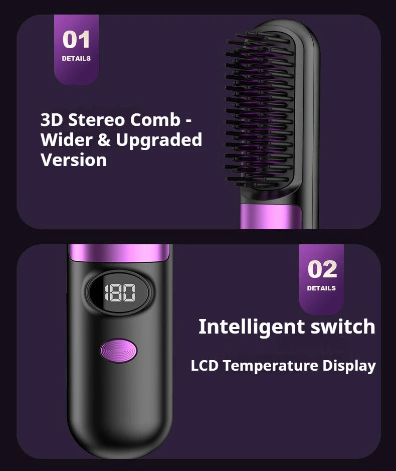 3-in-1 Hair Straightener Brush, Compact & Portable for Home and Travel, 4-Speed Fast Heating Styling Helper