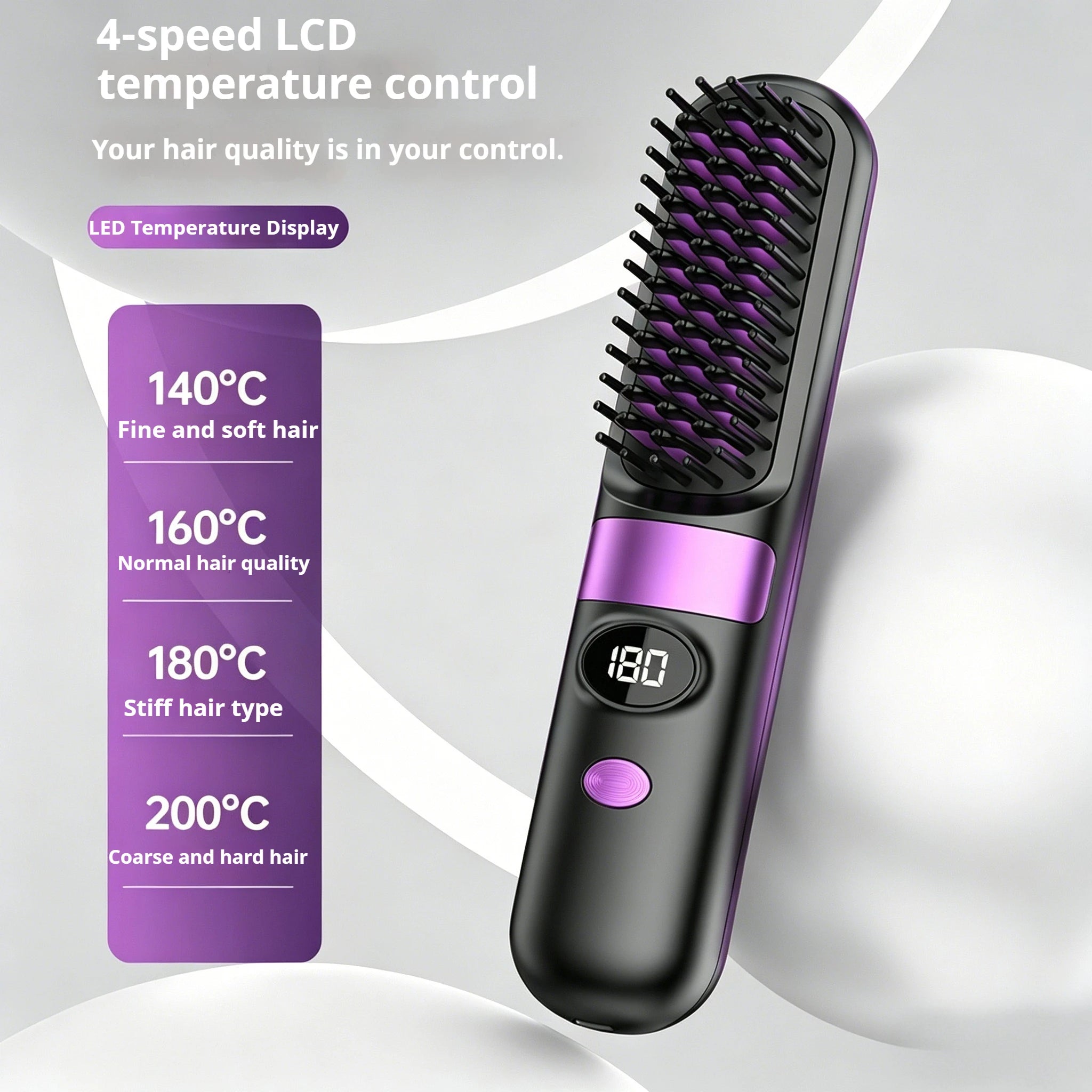 3-in-1 Hair Straightener Brush, Compact & Portable for Home and Travel, 4-Speed Fast Heating Styling Helper
