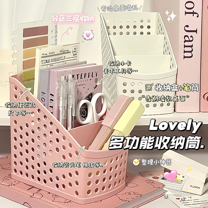 School Stationery Makeup Organizer Desktop Storage Box Container for Cosmetics Jewelry Stationery Plastic Organizer
