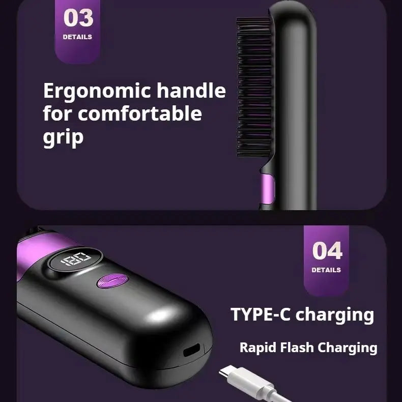 3-in-1 Hair Straightener Brush, Compact & Portable for Home and Travel, 4-Speed Fast Heating Styling Helper