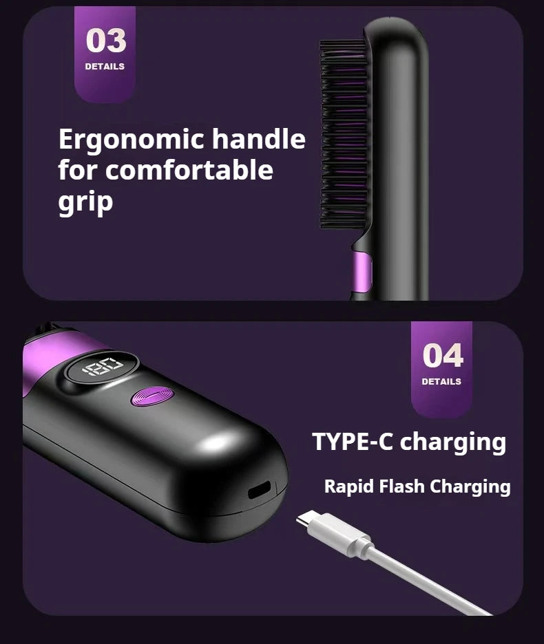 3-in-1 Hair Straightener Brush, Compact & Portable for Home and Travel, 4-Speed Fast Heating Styling Helper