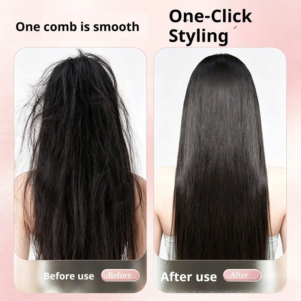 3-in-1 Hair Straightener Brush, Compact & Portable for Home and Travel, 4-Speed Fast Heating Styling Helper